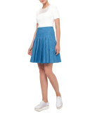 Swirl Jacquard Pleated Skirt, Light Blue