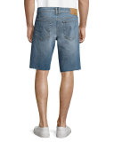 Cutoff-Hem Denim Shorts, Blue