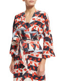 St. Croix Leaf-Print Striped Kimono Coat, Red/White/Blue
