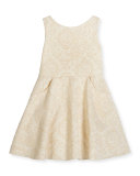 Sleeveless Metallic Jacquard Dress, Gold, Size 2-6