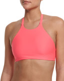 Popoyo Reversible High-Neck Swim Top, Hot Pink