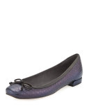 Shoestring Snake-Embossed Ballerina Flat, Sky Shadow