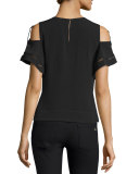 Cold-Shoulder Short-Sleeve Top, Black