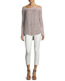 Printed Silk Off-the-Shoulder Blouse, Pink