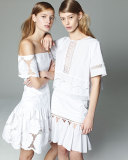 Off-The-Shoulder Sunflower-Lace Dress, White
