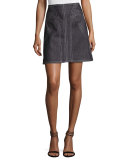 Geometric Laced Chambray Mini Skirt, Indigo