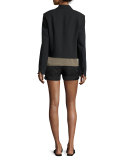 Ribbed Shawl-Collar Cropped Jacket, Black