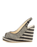 Prova Striped Slingback Wedge Sandal, Beige/Black