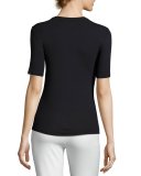 Short-Sleeve Ribbed Stretch Jersey Tee, Black
