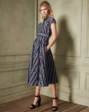 Check Fil Coupe Belted Shirtdress, Navy/Periwinkle