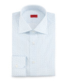 Mini-Print Woven Dress Shirt, White/Light Blue