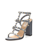 Rockstud Leather 90mm City Sandal, Light Stone