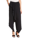 Draped Asymmetric Crepe Culottes, Black