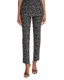 Caroline Jacquard Straight-Leg Pants, Black/Ivory