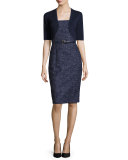 Half-Sleeve Knit Shrug, Navy