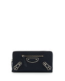 Metallic Edge Zip-Around Wallet, Royal Blue