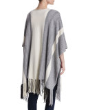 Myrtle Striped Poncho with Fringe 
