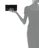 Simple Flap Crocodile Clutch Bag, Black Shiny