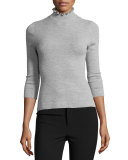 Merino Wool Mock-Neck Sweater, Light Gray Heather
