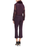 Brianna Long-Sleeve Silk Blouse w/ Lace Appliqué