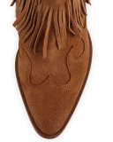 Benjie Suede Fringe Western Boot, Golden Caramel