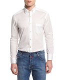 Long-Sleeve Pique Sport Shirt, White