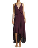Silk Chiffon Strappy High-Low Dress, Plum
