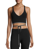 Ribbed Cross-Back Sports Bra, Black