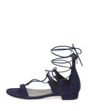 Tieup Suede Flat Gladiator Sandal, Baltic Blue