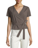 Analice Light Poplin Wrap Top, Taupe Khaki