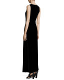 Kim Sleeveless Lace-Yoke Velvet Maxi Dress, Black