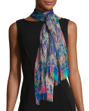 Blurred Paisley Silk Chiffon Scarf, Rose