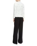 Pleated-Front Wide-Leg Trousers, Black