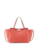 Rockstud Medium Grain Leather Tote Bag, Deep Coral