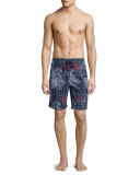 Okoa Sonar-Print Swim Trunks, Navy