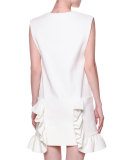 Sleeveless V-Neck Ruffled Dress, Lily White