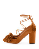 Wild Thing Fringe Block-Heel Pump, Cognac