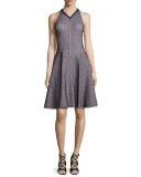 Sleeveless Intarsia Flare Dress, Navy/White