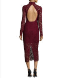Long-Sleeve Lace Midi Cocktail Dress