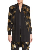Wisteria-Jacquard Bomber Jacket, Black/Gold