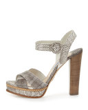Crisscross Snakeskin 120mm Sandal, Roccia