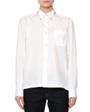 Long-Sleeve Rockstud-Trim Blouse, White