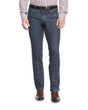 Dark-Wash Straight-Leg Denim Jeans, Blue