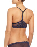 Feathers Front-Close Racerback Lace Bra, Midnight