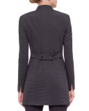 Birdseye-Snap Front Long Jacket, Black Cream