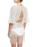 Dea Lace Cutout-Back Coverup Dress with Pompom & Fringe Trim
