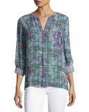 Brigid Floral Plaid Silk Shirt, Purple