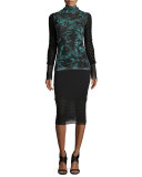 Long-Sleeve Rose-Print Turtleneck Top, Universo 