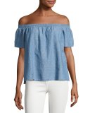 Amesti B Chambray Off-the-Shoulder Top, Blue