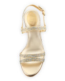 Crystal Wedge Espadrille Sandal, Gold